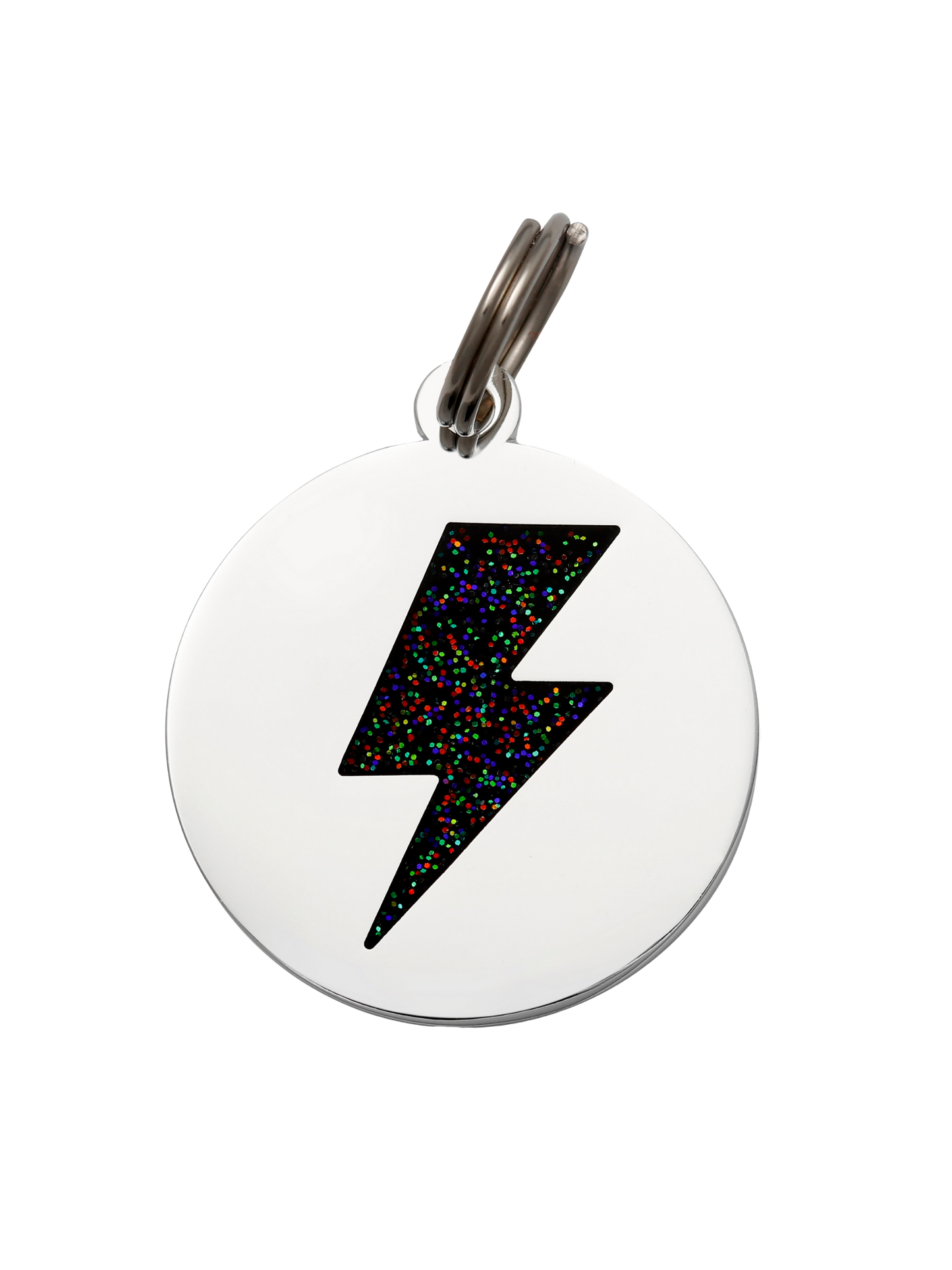 Lightning Bolt Pet ID Tag: Black & Silver