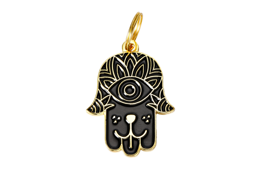 Hamsa Pet ID Tag: Black & Gold