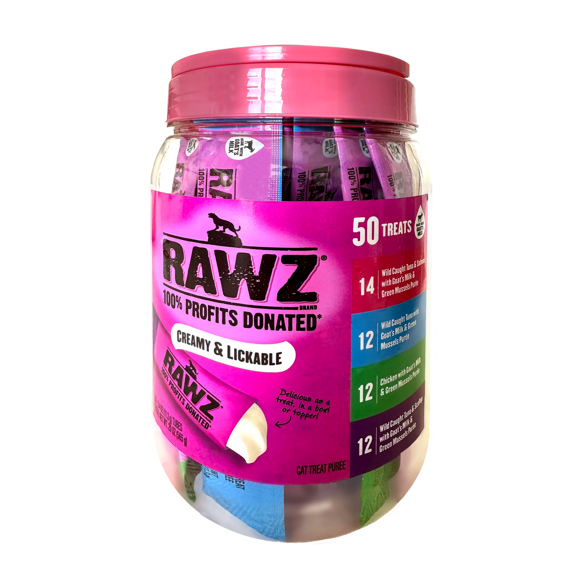 RAWZ Lickable Cat Treats – Variety Assortment (50 x 0.4oz)