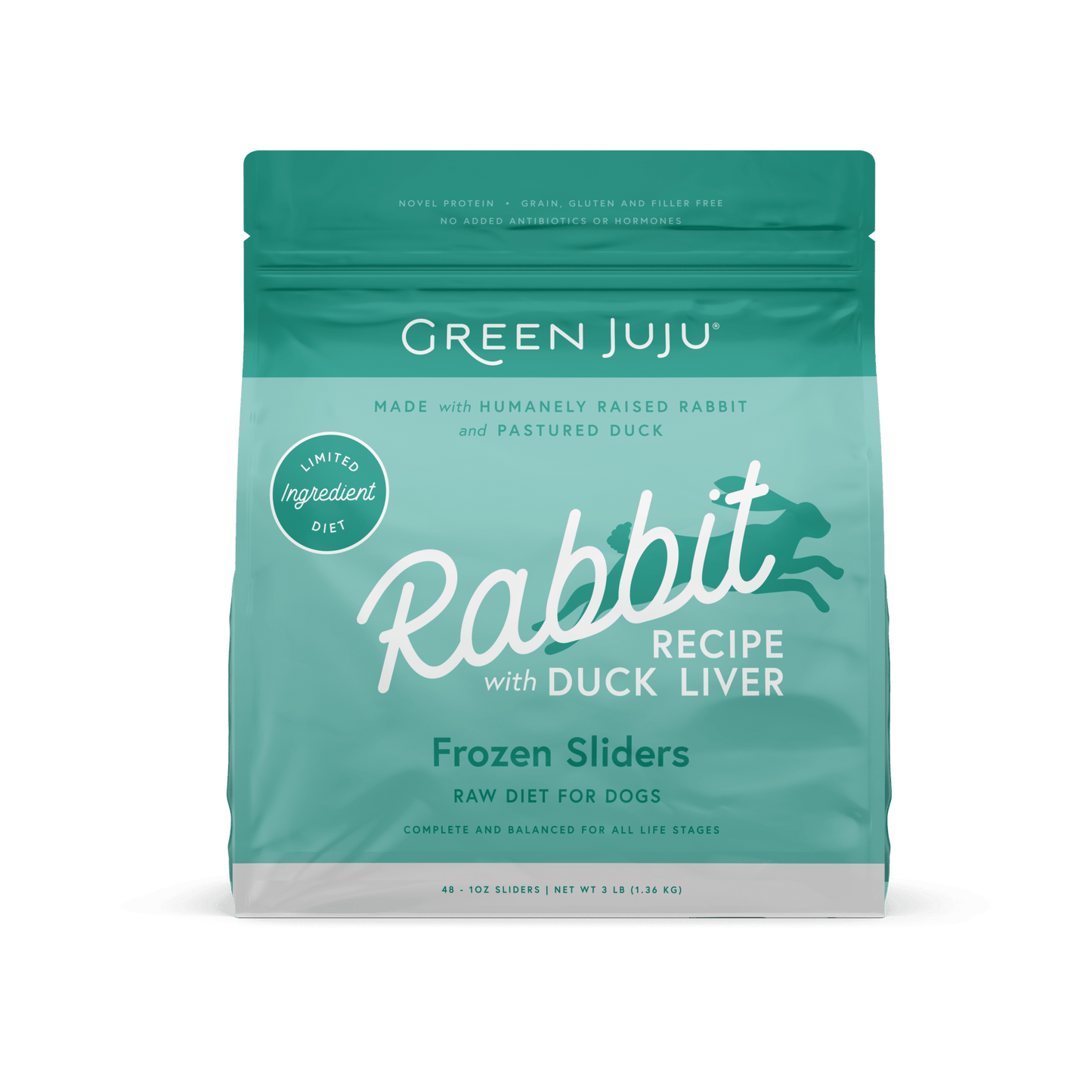 Green Juju Rabbit Recipe with Duck Liver Frozen Sliders 3 lb bag