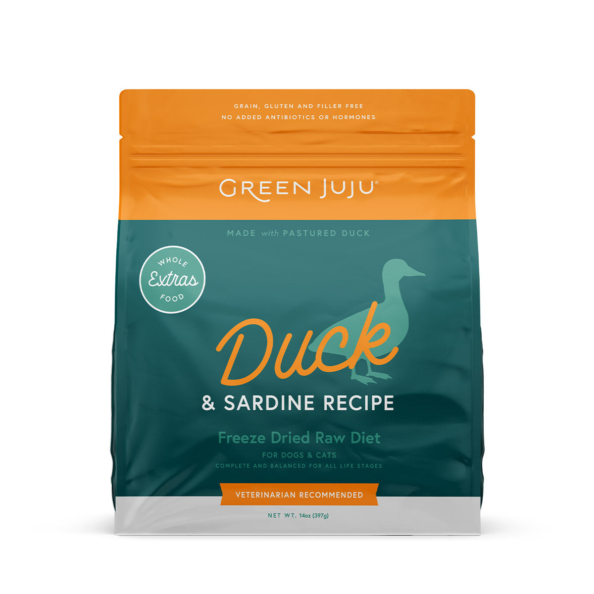 Green Juju Extras Duck and Sardine Freeze Dried Meal 14oz bag