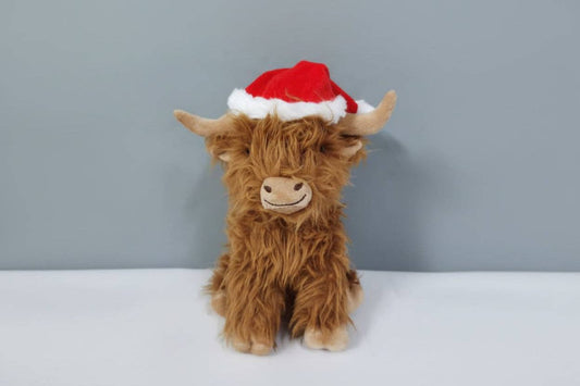 Multipet Santa Highland Cow Shaggy Plush Dog Toy, 8"