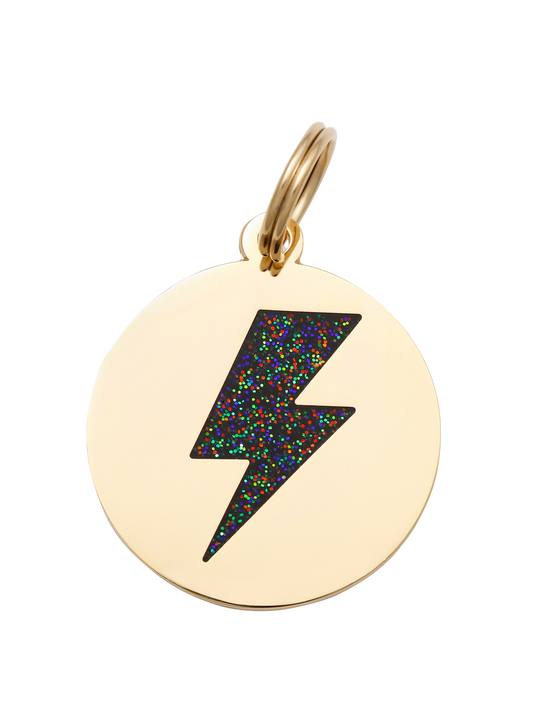 Lightning Bolt Pet ID Tag: Black & Gold