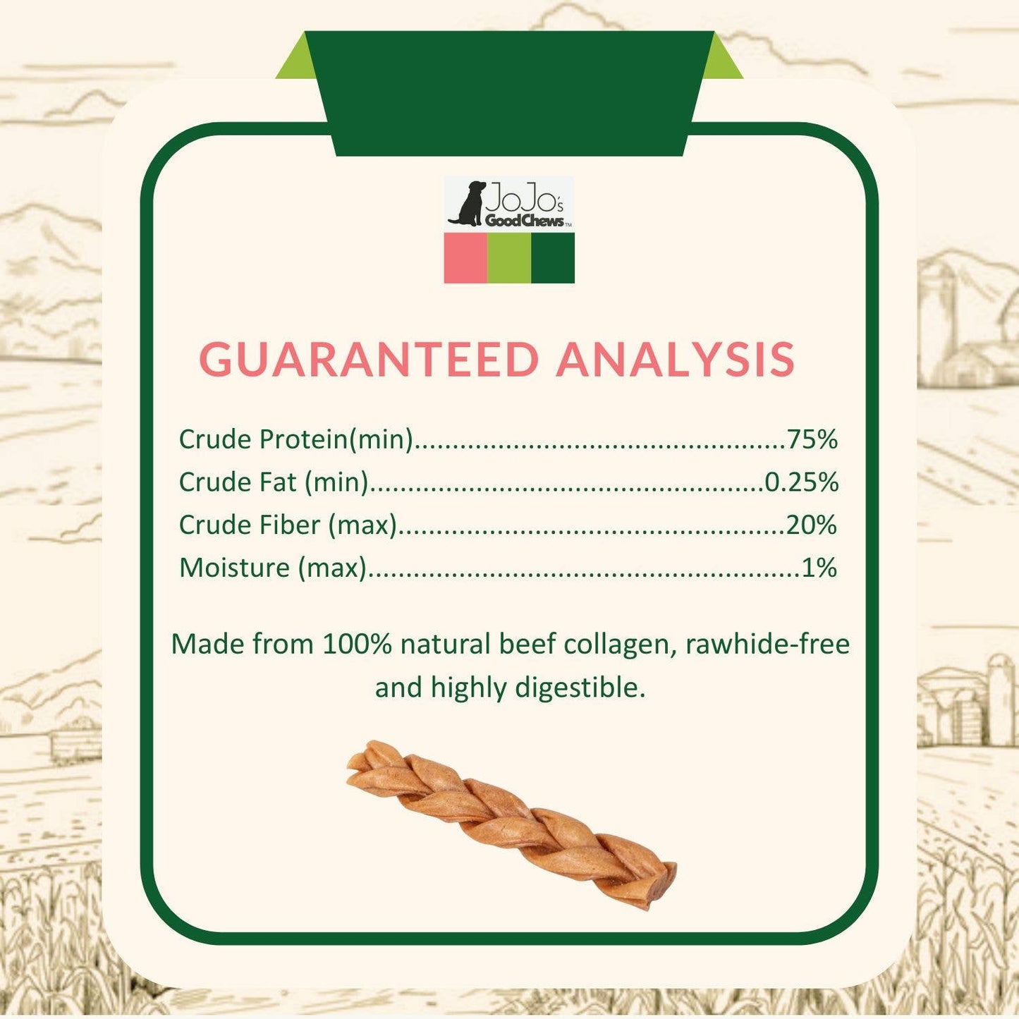 Braided Collagen Stick Dog Chews – 6” Thick (25/Bag)