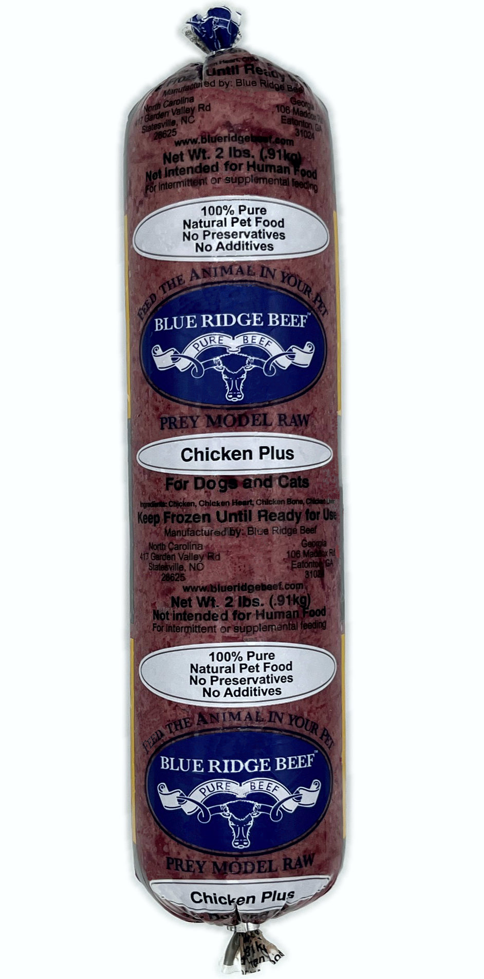 Blue Ridge Beef Chicken Plus Frozen Raw Chub 2lb