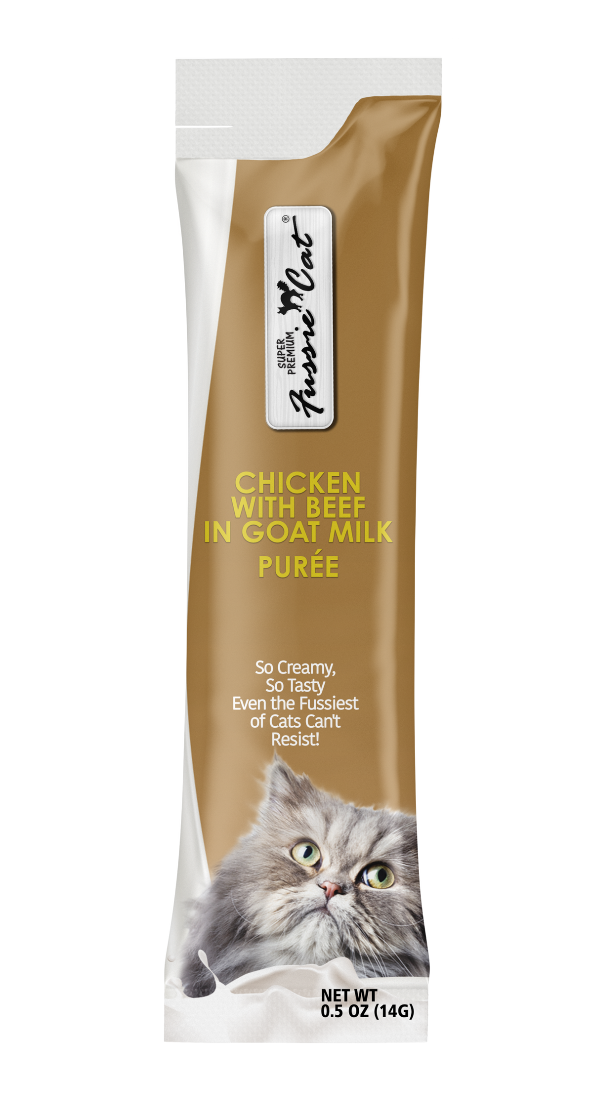 Fussie Cat Chicken with Beef Goat Milk Purée lickable cat treat