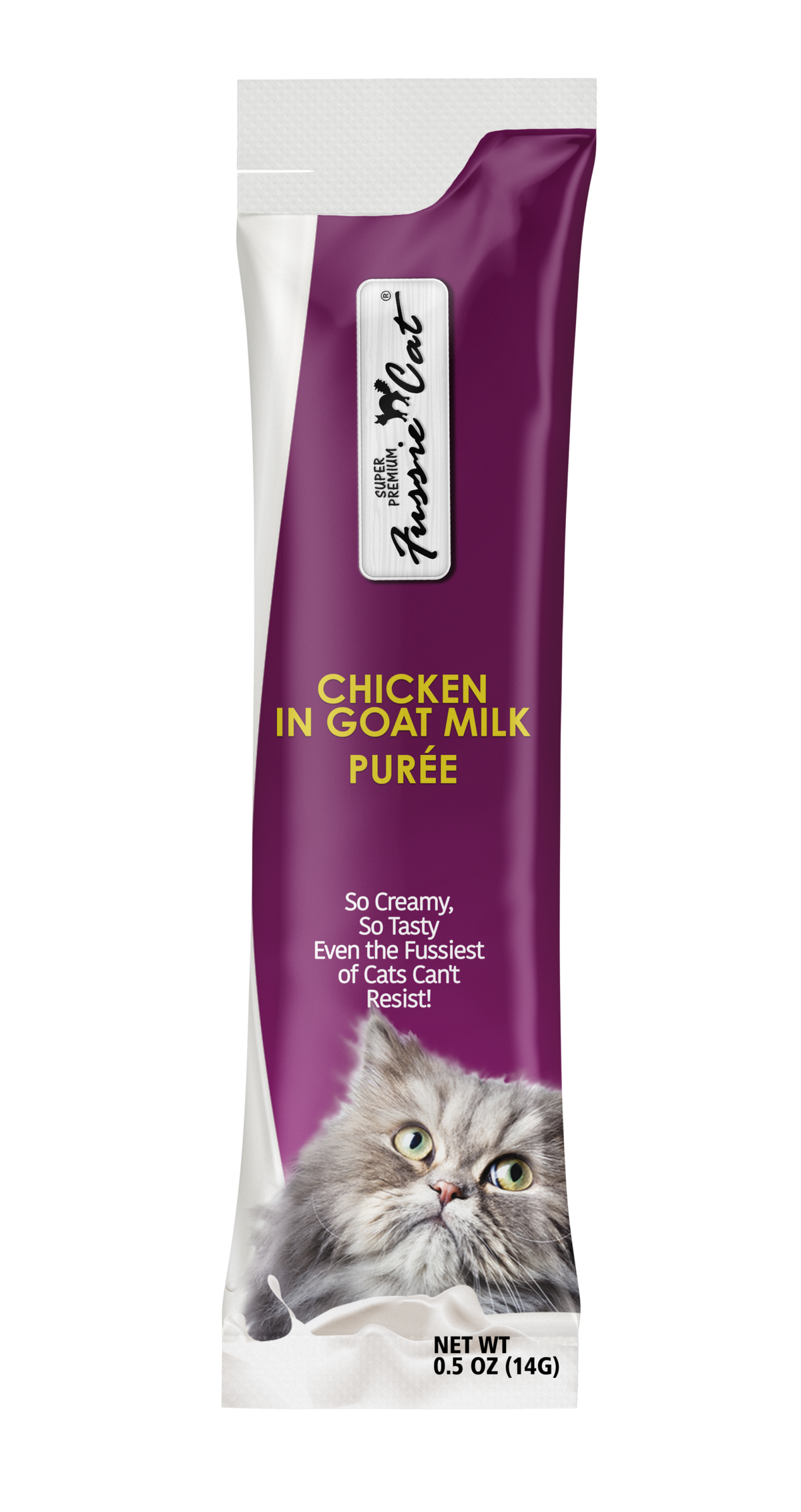 Fussie Cat Chicken Goat Milk Purée lickable cat treat