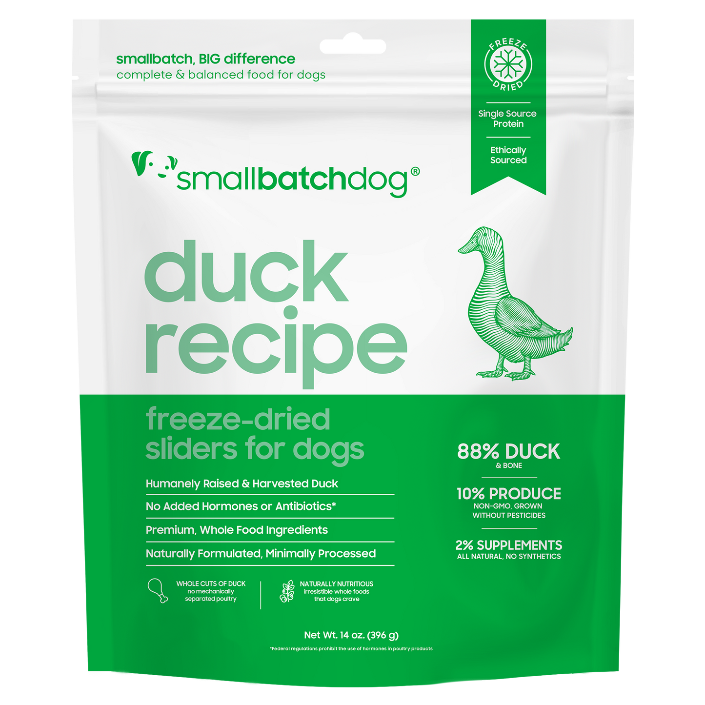 Smallbatch Freeze Dried Raw Duck Sliders 14oz bag