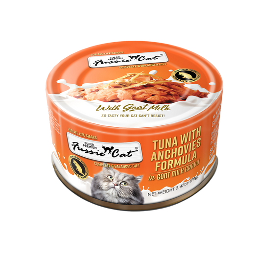 Fussie Cat Premium Tuna with Small Anchovies in Goat Milk Gravy - 2.47 oz