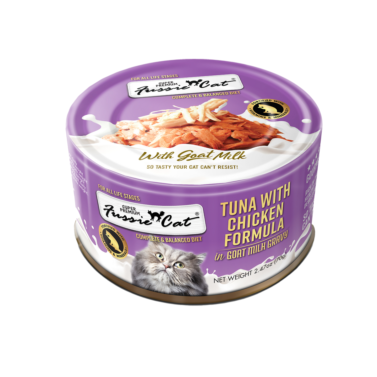 Fussie Cat Tuna with Chicken in Goat Milk Gravy can