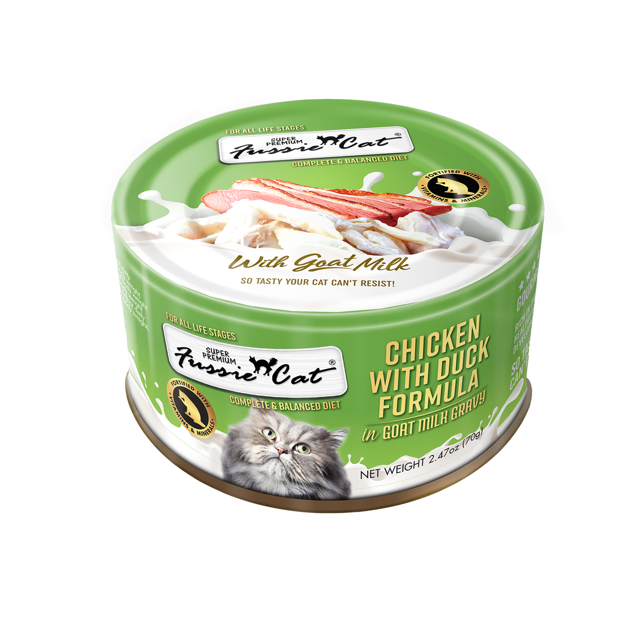 Fussie Cat Chicken with Duck in Goat Milk Gravy 2.47oz can