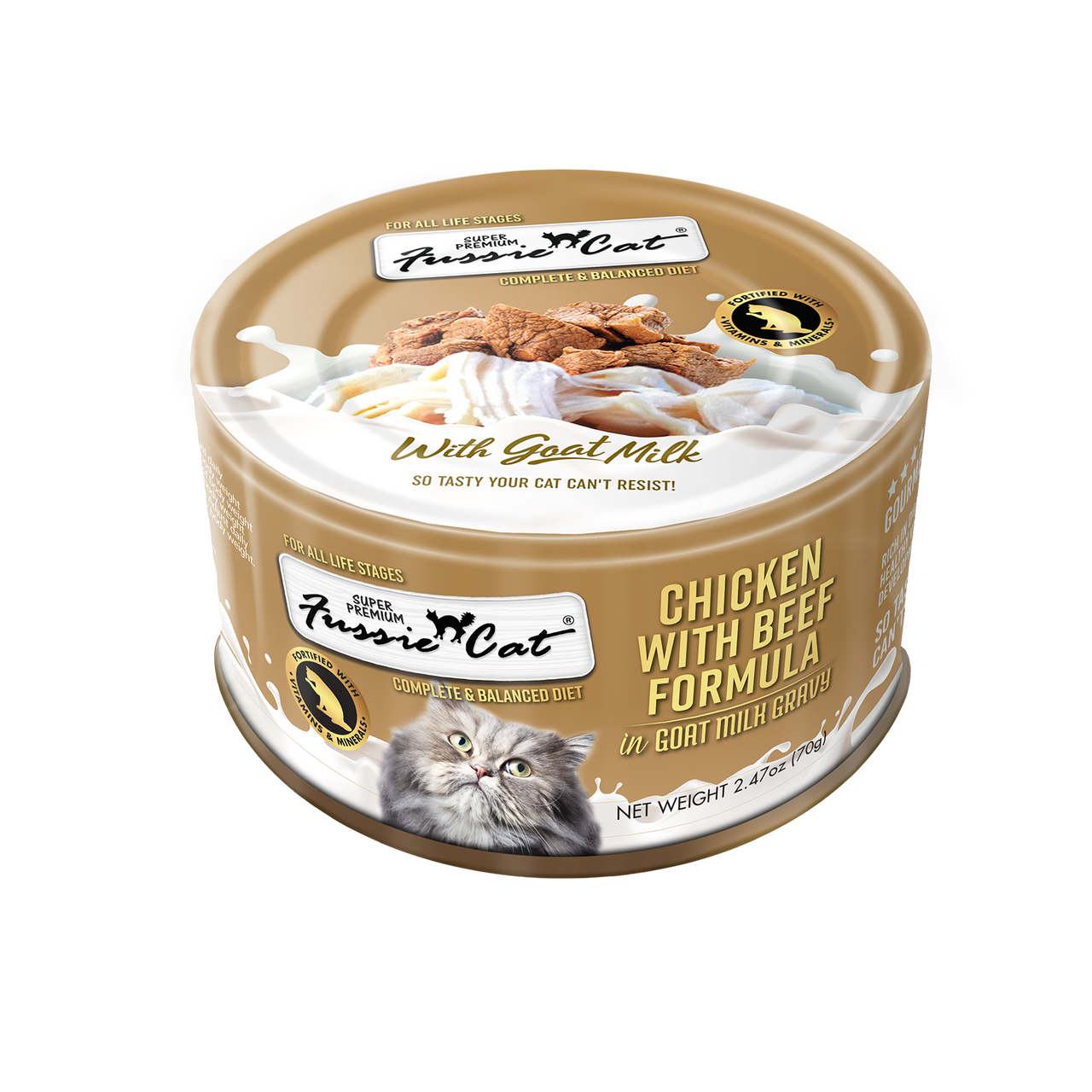 Fussie Cat Chicken with Beef in Goat Milk Gravy 2.47oz can