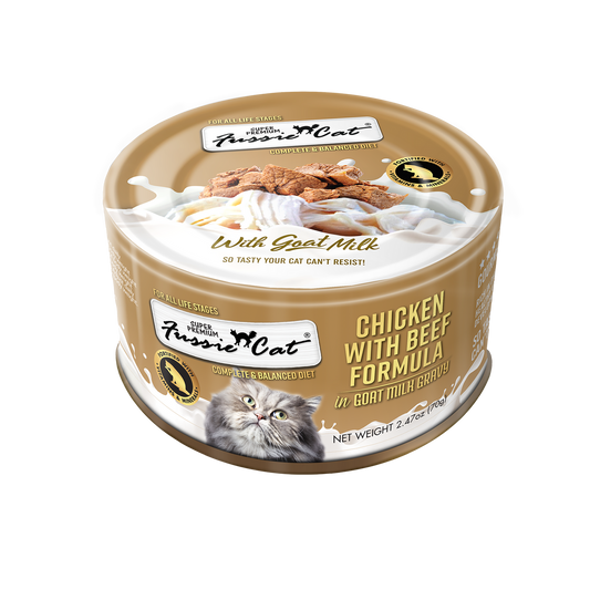 Fussie Cat Chicken with Beef in Goat Milk Gravy 2.47oz can