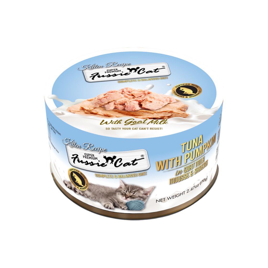 Fussie Cat Kitten Tuna with Pumpkin in Goat Milk Mousse & Shreds can