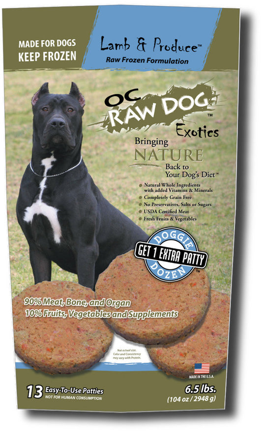 OC Raw Frozen Dog Food Lamb & Produce Patties 6lb
