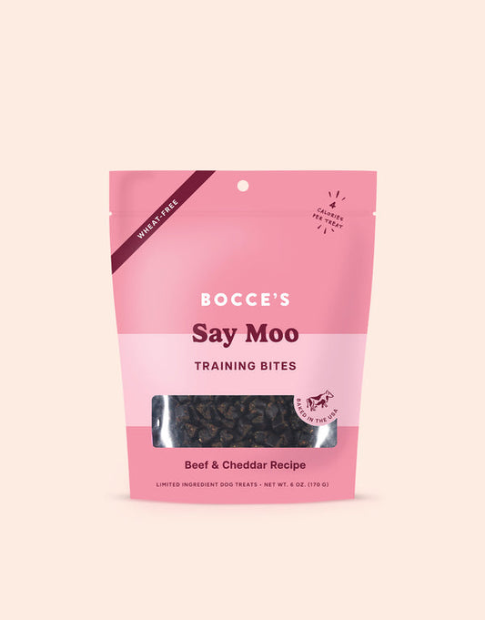Bocce's Bakery Say Moo Training Bites front of bag