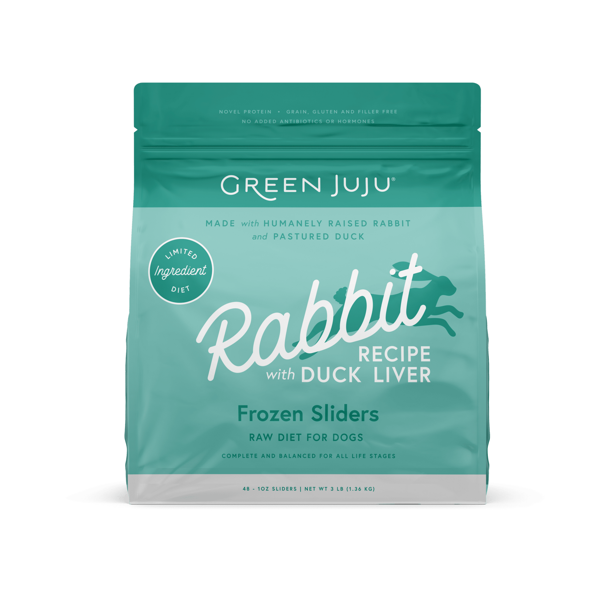Green Juju Rabbit Recipe with Duck Liver Frozen Sliders 3 lb bag