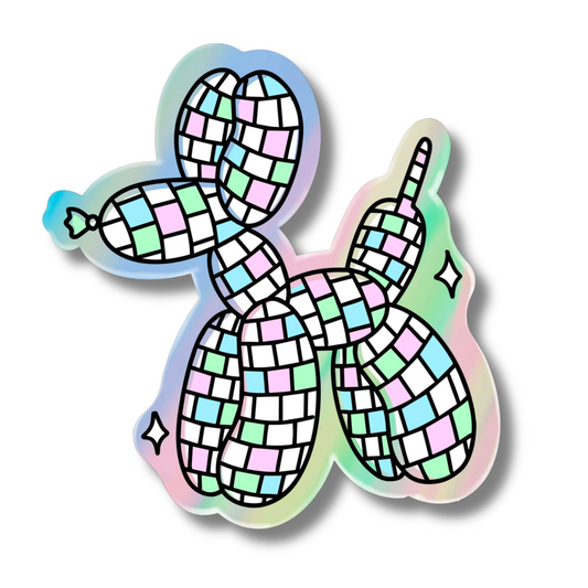 Disco Ball Balloon Dog Holographic Sticker