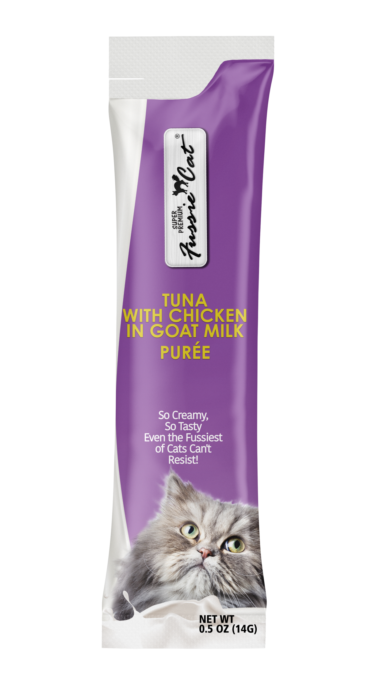 Fussie Cat Tuna with Chicken Goat Milk Purée lickable cat treat