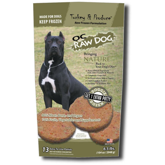 OC Raw Frozen Dog Food Turkey & Produce Patties 6lb