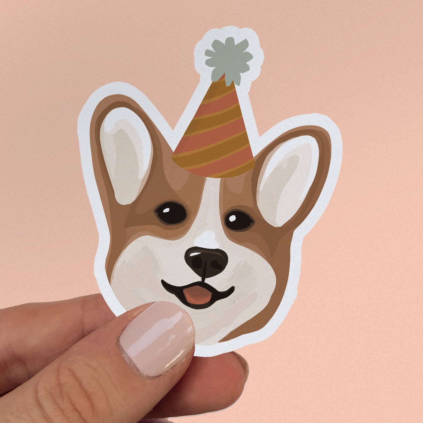 Corgi Birthday Party Hat Sticker